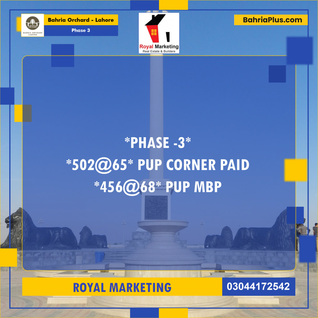 8 Marla Residential Plot for Sale in Phase 3 -  Bahria Orchard, Lahore - (BP-208306)