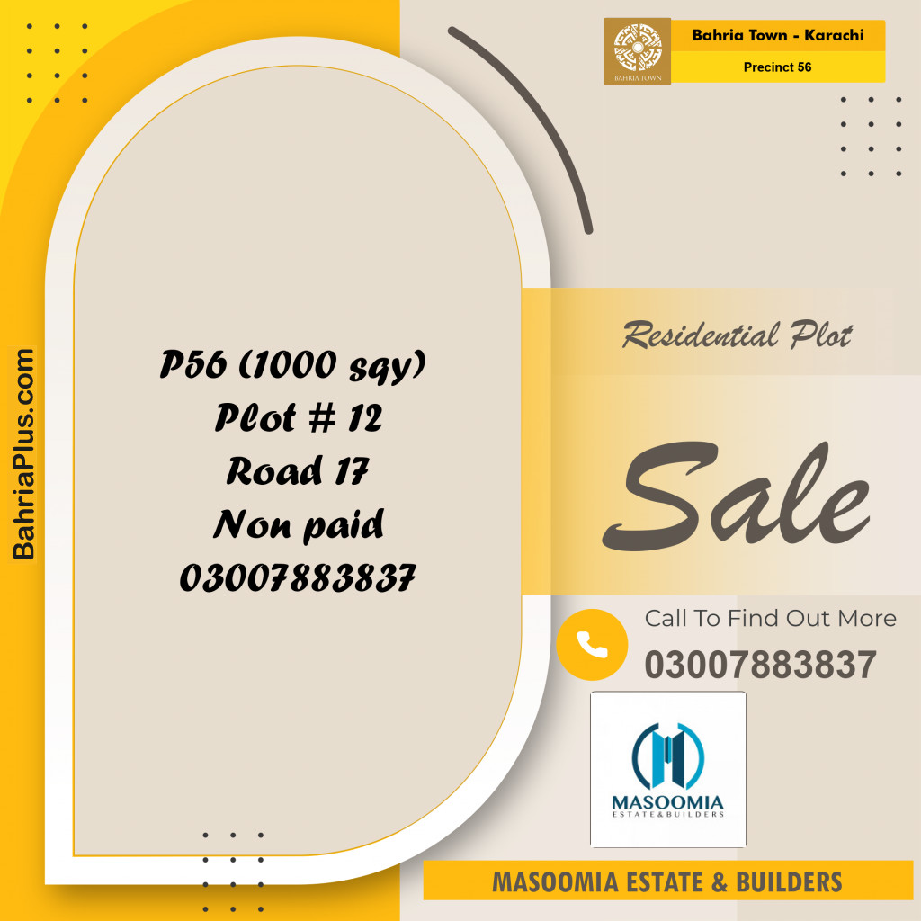 1000 Sq. Yards Residential Plot for Sale in Precinct 56 -  Bahria Town, Karachi - (BP-208331)