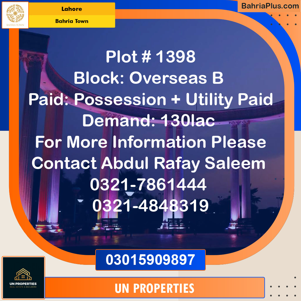 Residential Plot for Sale in Bahria Town, Lahore - (BP-208359)