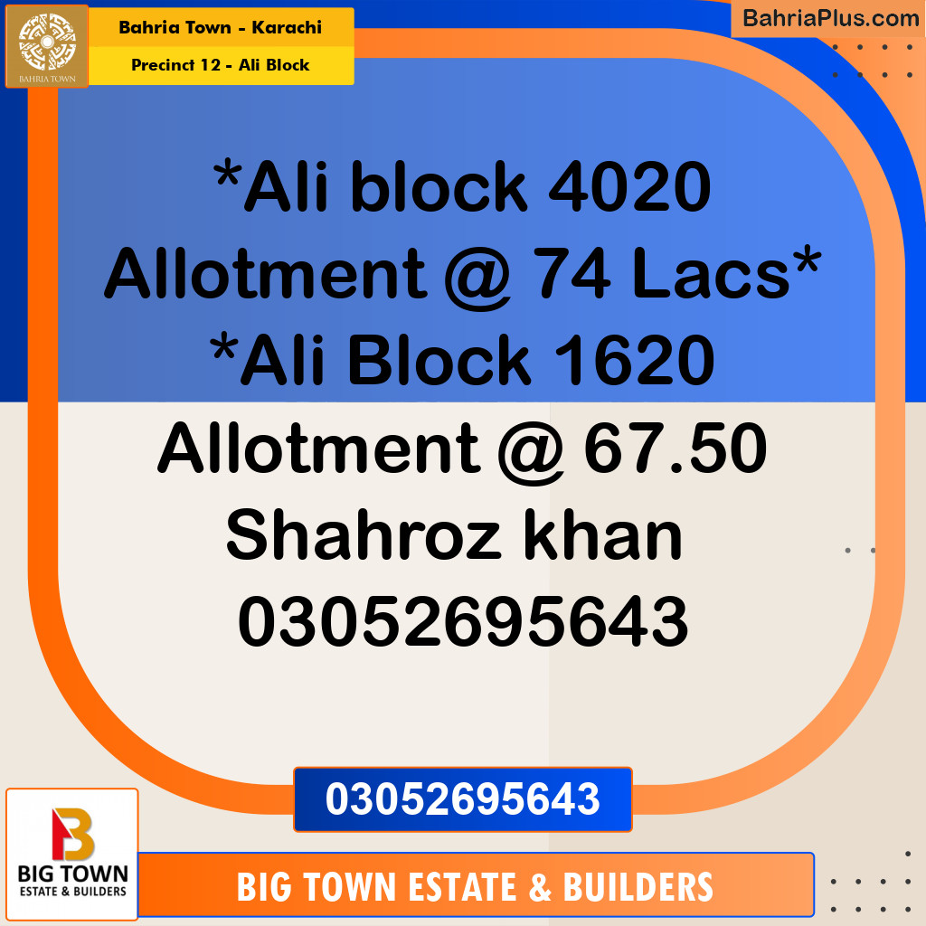 125 Sq. Yards Residential Plot for Sale in Precinct 12 - Ali Block -  Bahria Town, Karachi - (BP-208380)