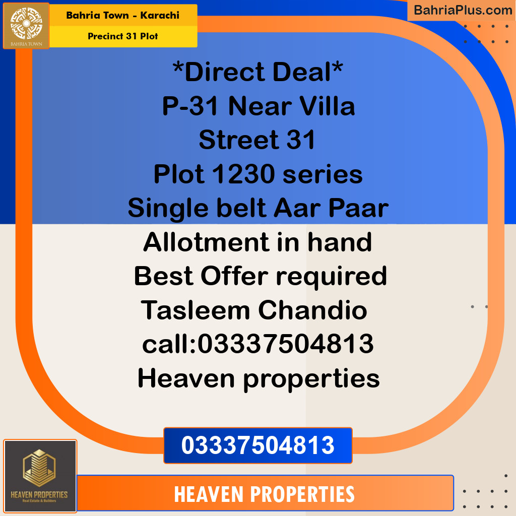 125 Sq. Yards Residential Plot for Sale in Precinct 31 Plot -  Bahria Town, Karachi - (BP-208403)