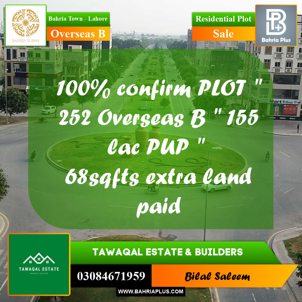 10 Marla Residential Plot for Sale in Overseas B -  Bahria Town, Lahore - (BP-208440)