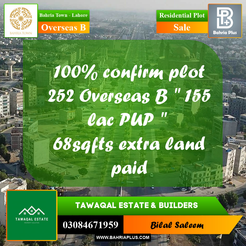 10 Marla Residential Plot for Sale in Overseas B - Bahria Town, Lahore - (BP-208545)