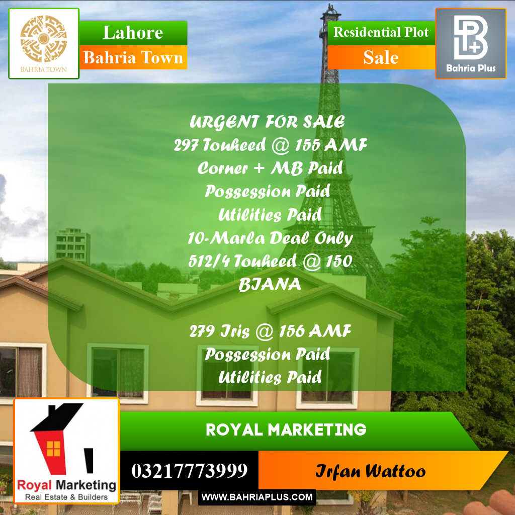 Residential Plot for Sale in Bahria Town, Lahore - (BP-208617)