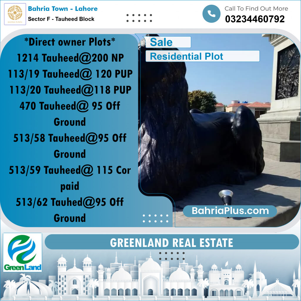 Residential Plot for Sale in Sector F - Tauheed Block -  Bahria Town, Lahore - (BP-208623)