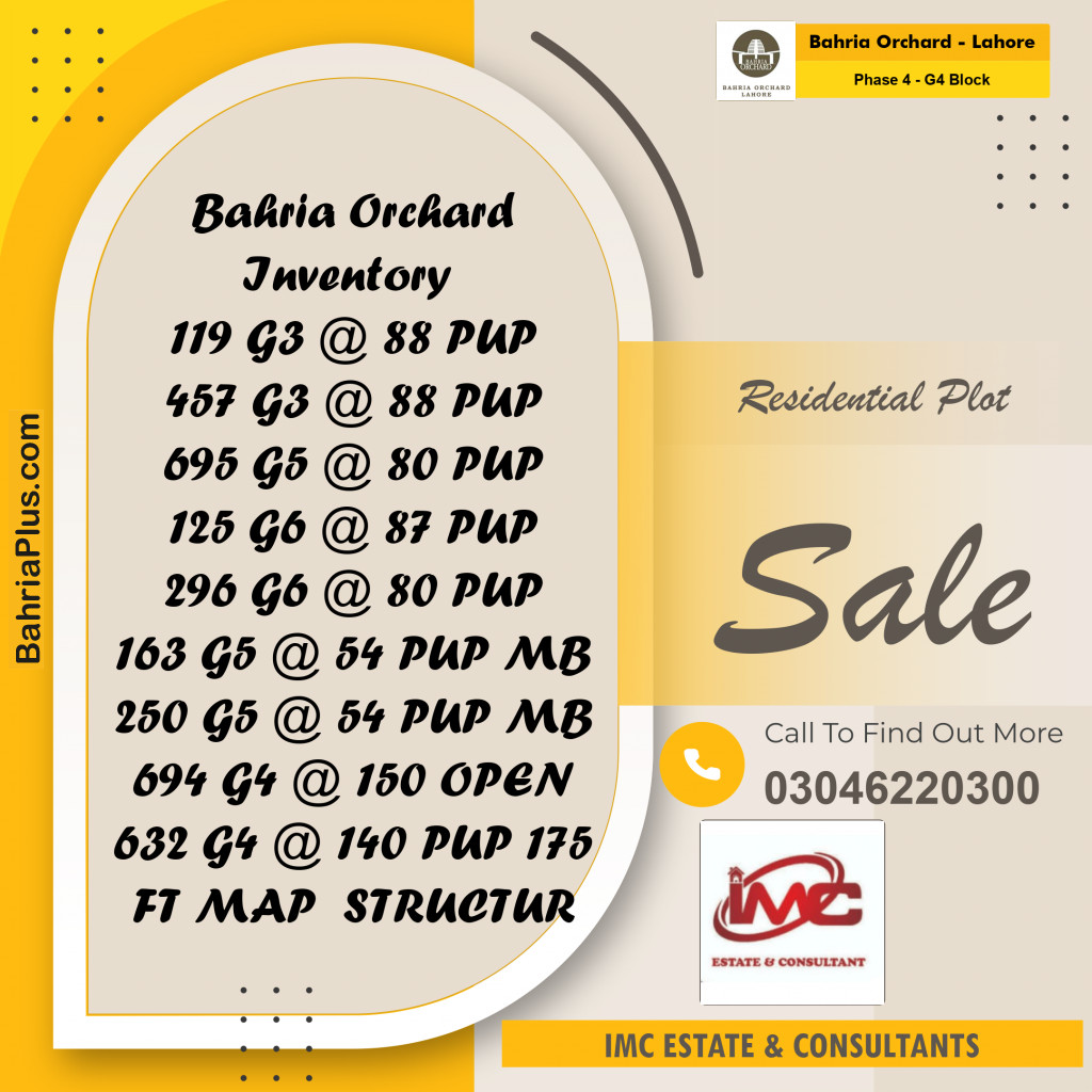 Residential Plot for Sale in Phase 4 - G4 Block -  Bahria Orchard, Lahore - (BP-208624)