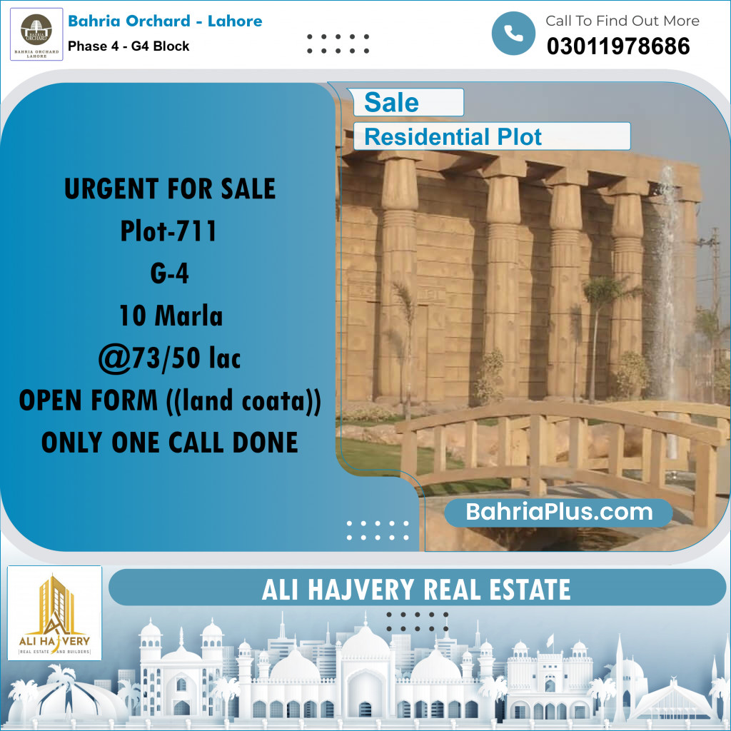 10 Marla Residential Plot for Sale in Phase 4 - G4 Block - Bahria Orchard, Lahore - (BP-208652)