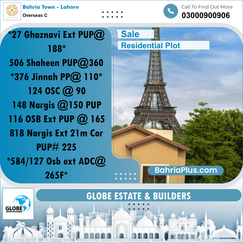Residential Plot for Sale in Overseas C -  Bahria Town, Lahore - (BP-208749)