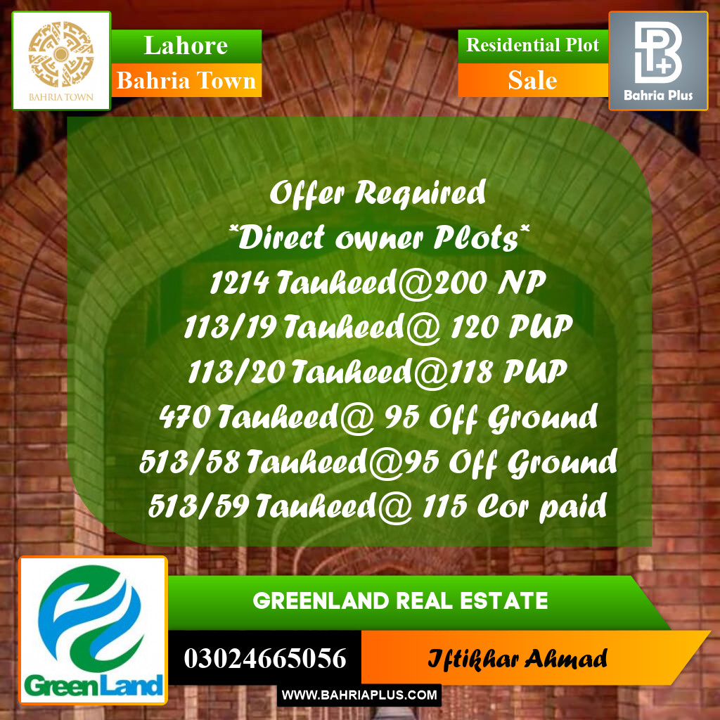 Residential Plot for Sale in Bahria Town, Lahore - (BP-208798)