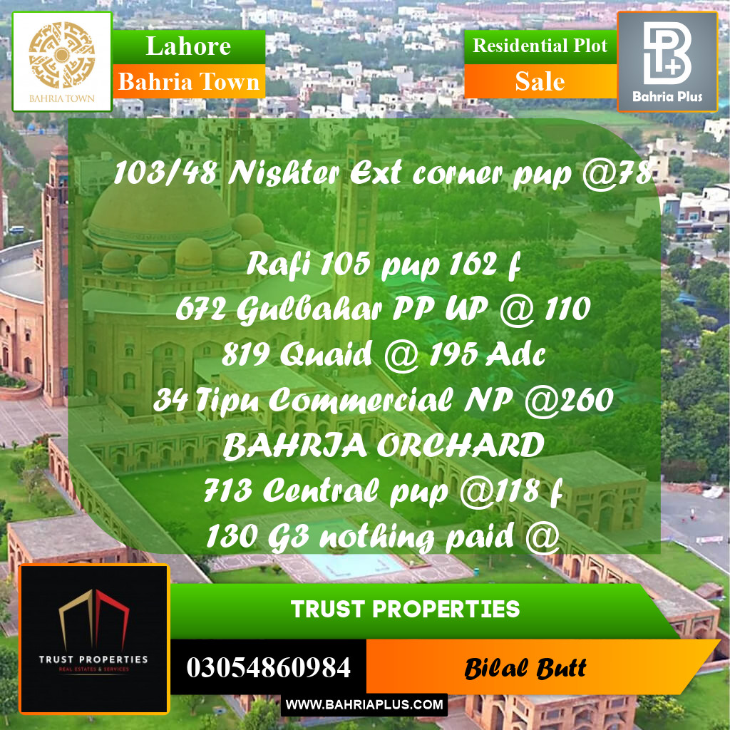 Residential Plot for Sale in Bahria Town, Lahore - (BP-208812)