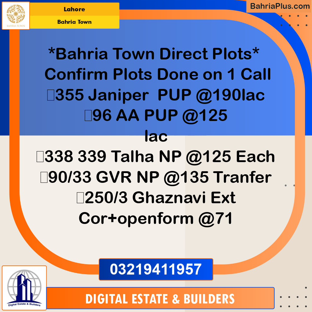 Residential Plot for Sale in Bahria Town, Lahore - (BP-208828)