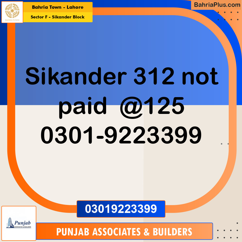 10 Marla Residential Plot for Sale in Sector F - Sikander Block - Bahria Town, Lahore - (BP-208882)