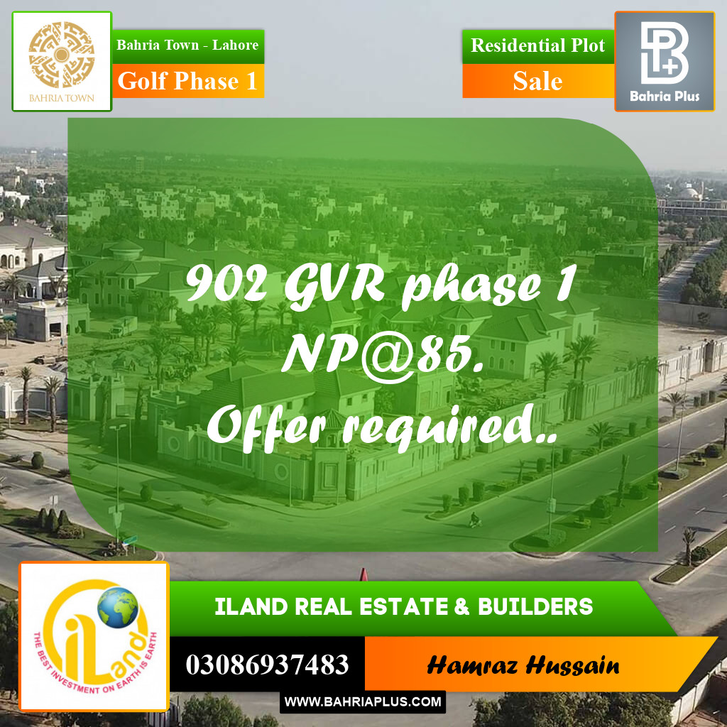 10 Marla Residential Plot for Sale in Golf Phase 1 -  Bahria Town, Lahore - (BP-208901)