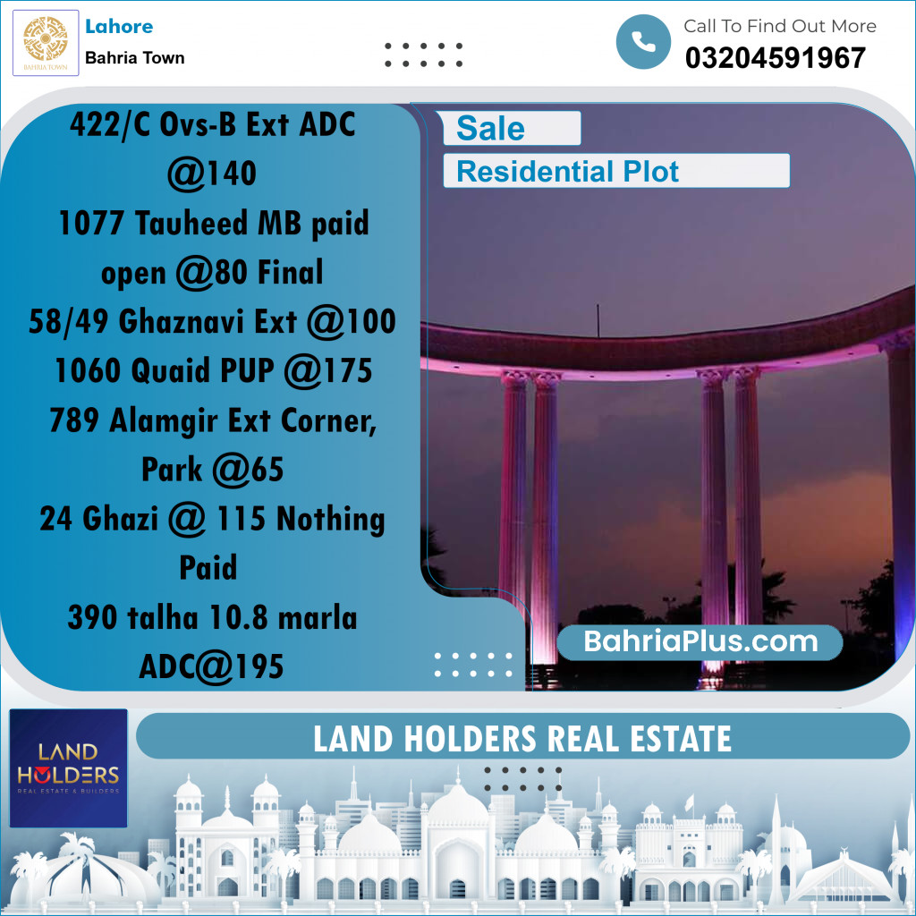 Residential Plot for Sale in Bahria Town, Lahore - (BP-208932)