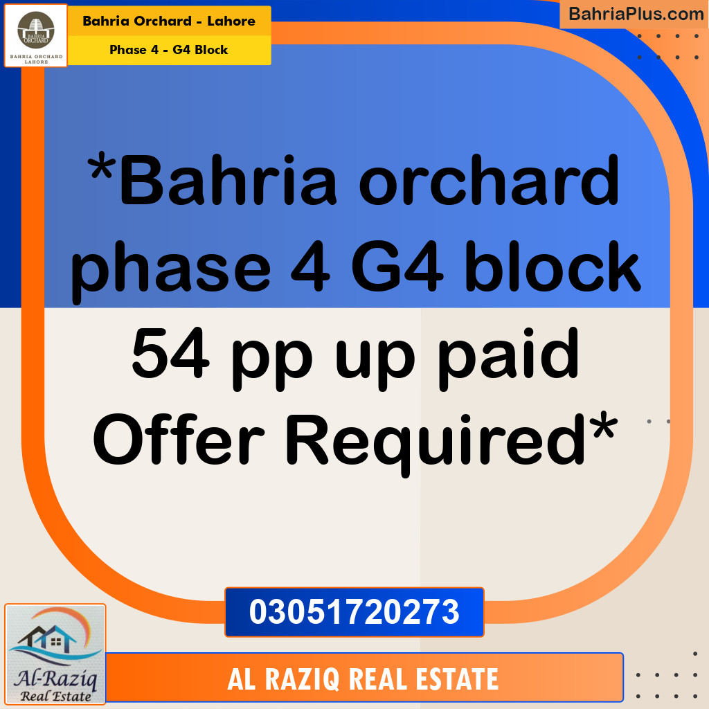 10 Marla Residential Plot for Sale in Phase 4 - G4 Block -  Bahria Orchard, Lahore - (BP-208942)