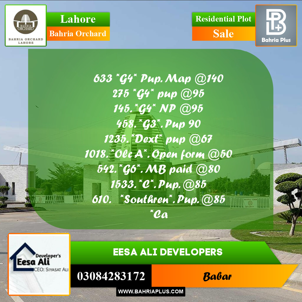 Residential Plot for Sale in Bahria Orchard, Lahore - (BP-208943)