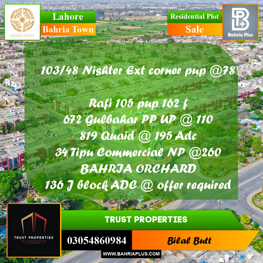 Residential Plot for Sale in Bahria Town, Lahore - (BP-208964)