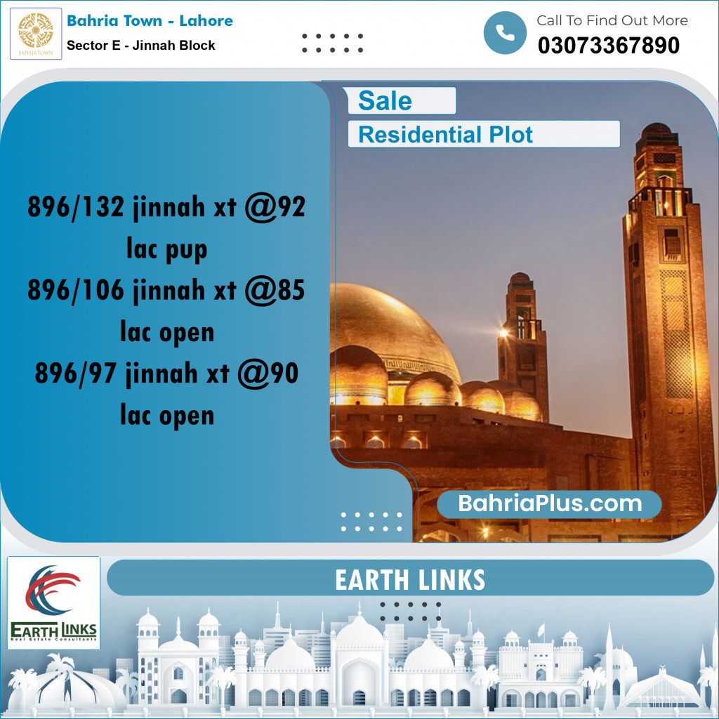 5 Marla Residential Plot for Sale in Sector E - Jinnah Block -  Bahria Town, Lahore - (BP-208972)