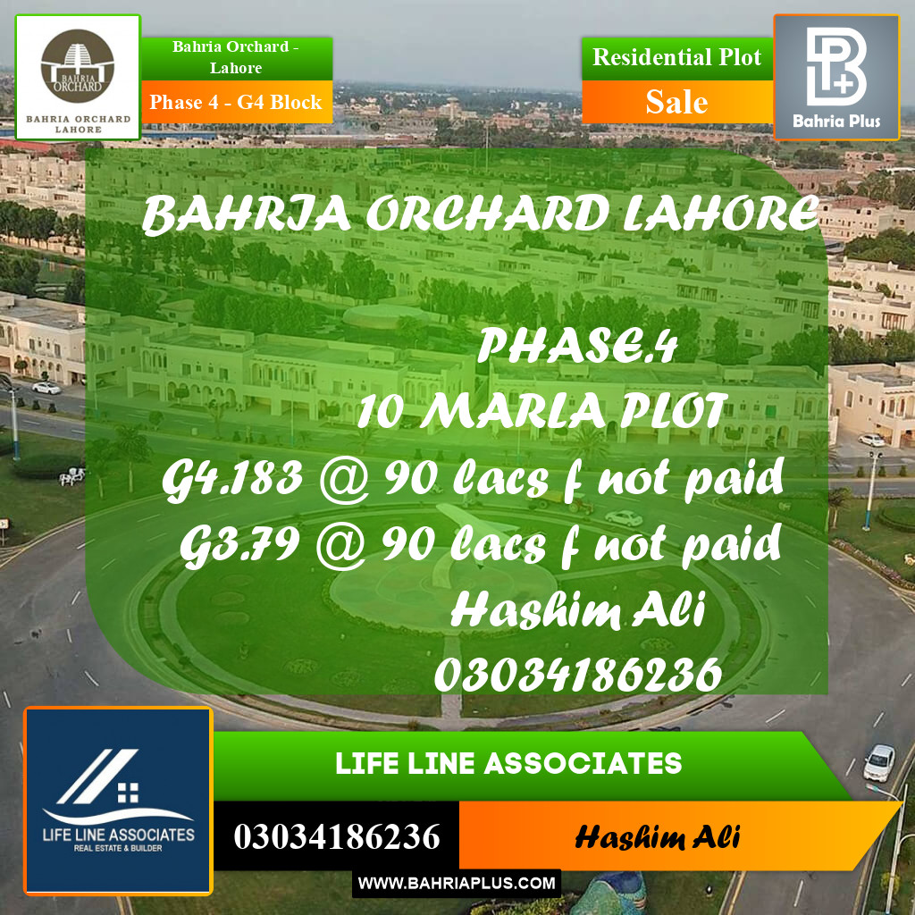10 Marla Residential Plot for Sale in Phase 4 - G4 Block -  Bahria Orchard, Lahore - (BP-208983)