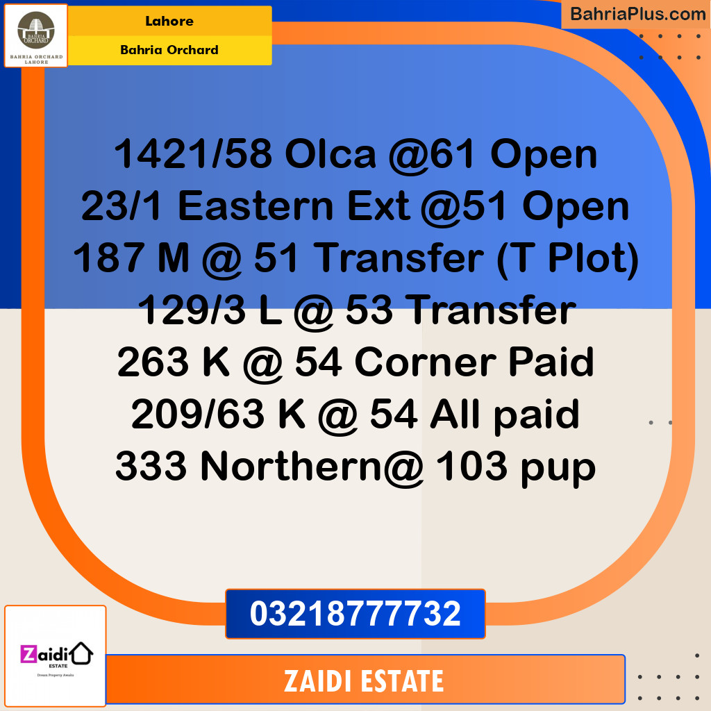 Residential Plot for Sale in Bahria Orchard, Lahore - (BP-209015)
