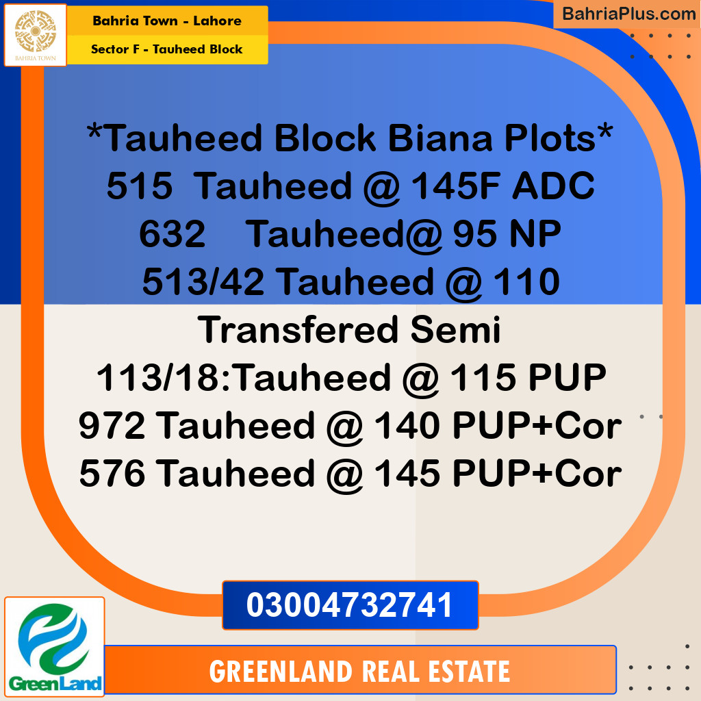 Residential Plot for Sale in Sector F - Tauheed Block -  Bahria Town, Lahore - (BP-209058)