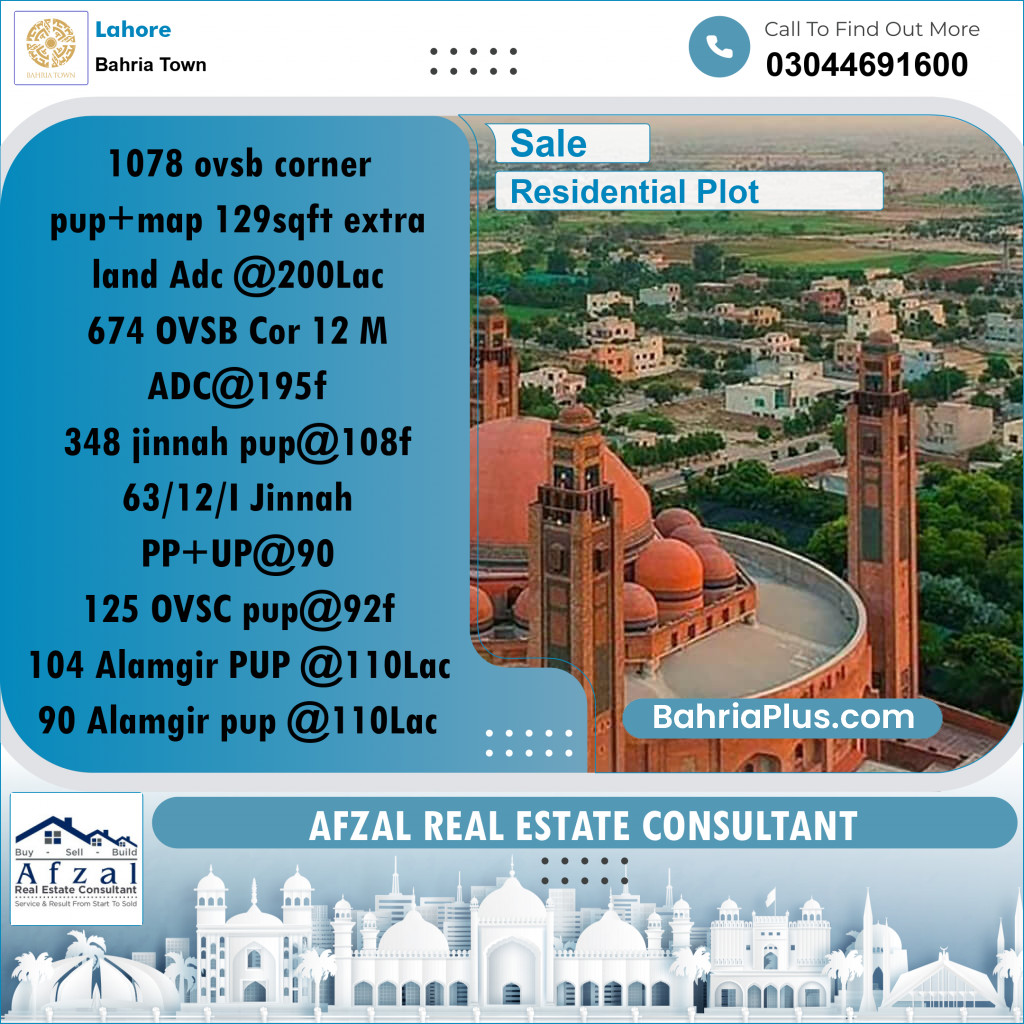 Residential Plot for Sale in Bahria Town, Lahore - (BP-209094)