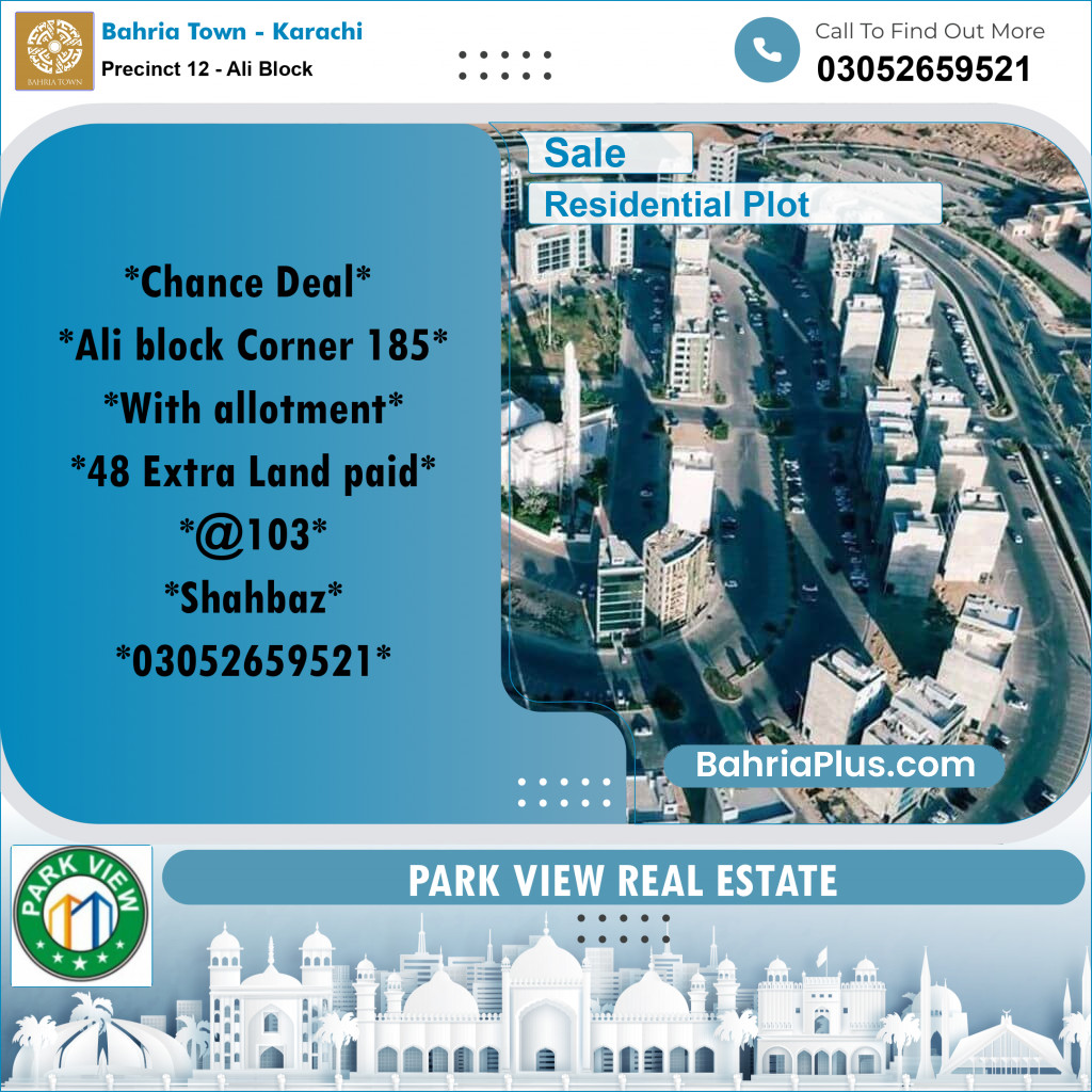 173.5 Sq. Yards Residential Plot for Sale in Precinct 12 - Ali Block -  Bahria Town, Karachi - (BP-209112)