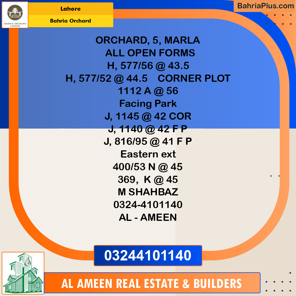Residential Plot for Sale in Bahria Orchard, Lahore - (BP-209140)