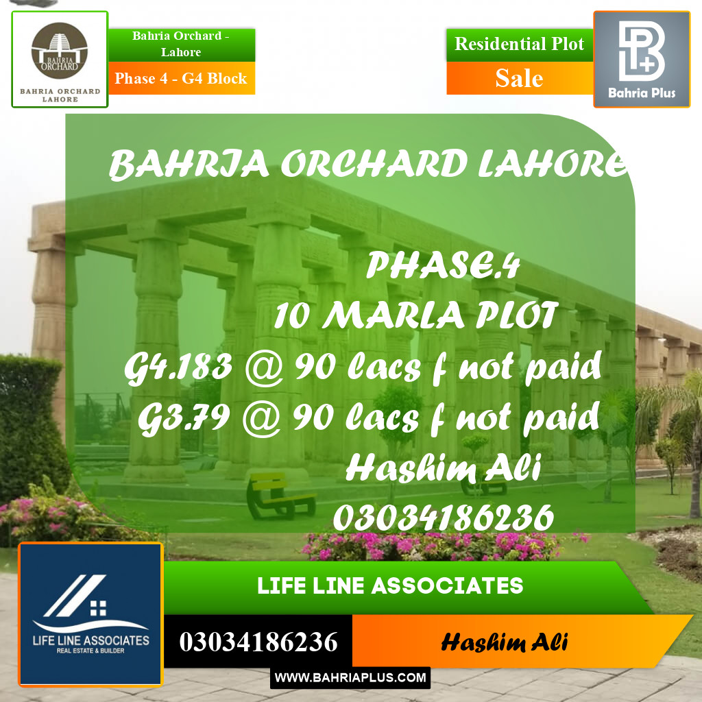 10 Marla Residential Plot for Sale in Phase 4 - G4 Block -  Bahria Orchard, Lahore - (BP-209168)