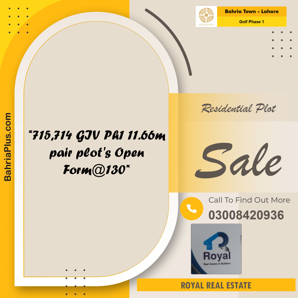11.66 Marla Residential Plot for Sale in Golf Phase 1 -  Bahria Town, Lahore - (BP-209227)
