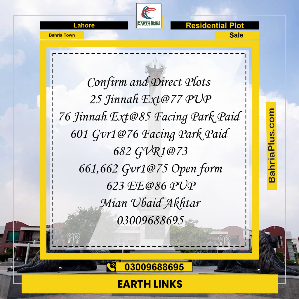 Residential Plot for Sale in Bahria Town, Lahore - (BP-209259)