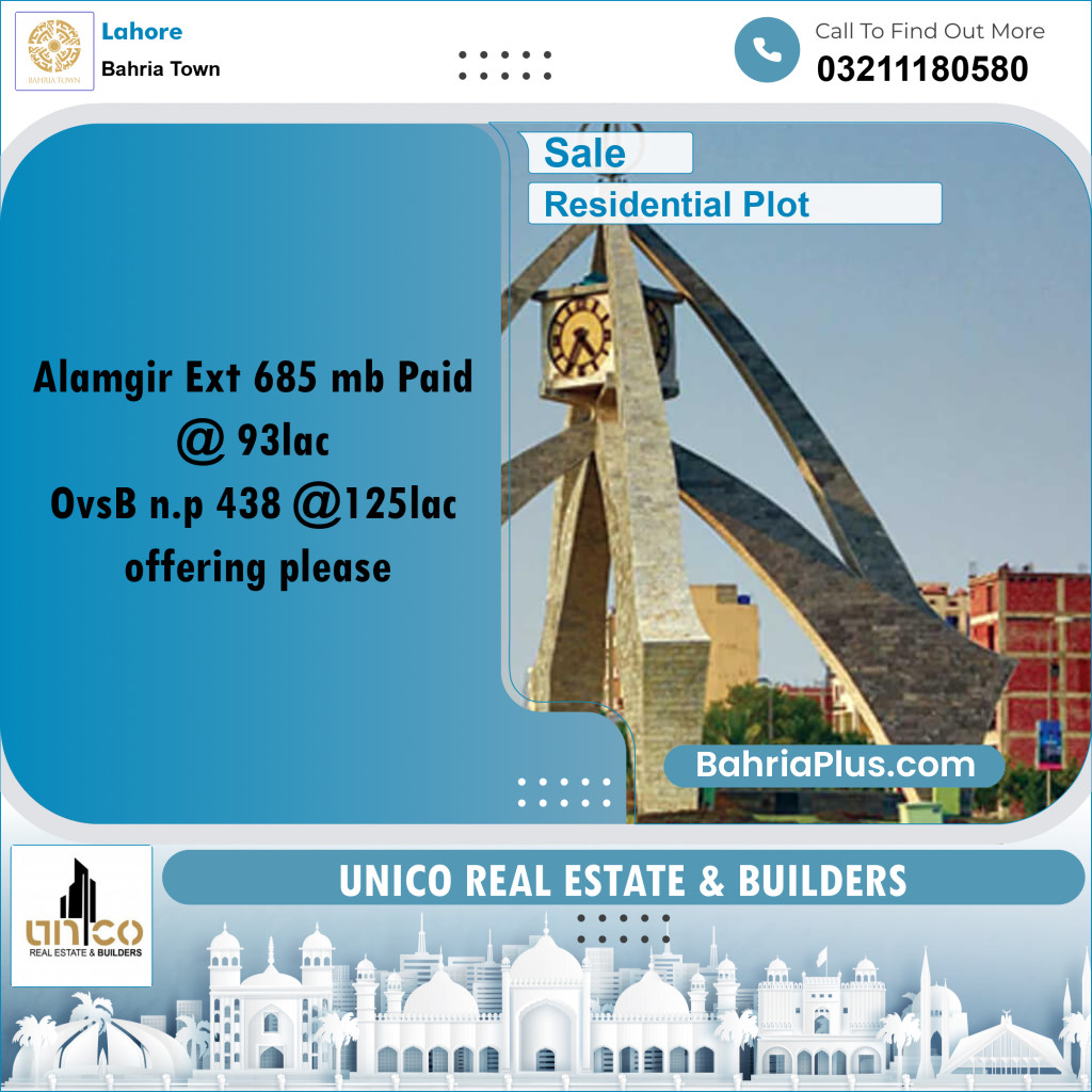 Residential Plot for Sale in Bahria Town, Lahore - (BP-209279)