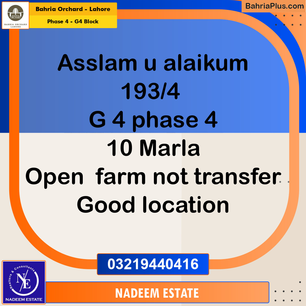 Residential Plot for Sale in Phase 4 - G4 Block -  Bahria Orchard, Lahore - (BP-209356)