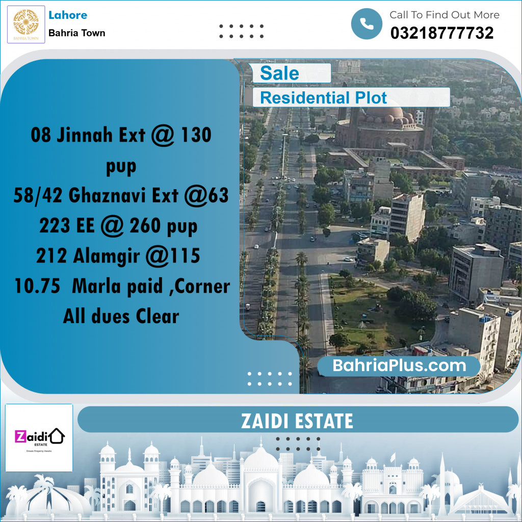 Residential Plot for Sale in Bahria Town, Lahore - (BP-209357)