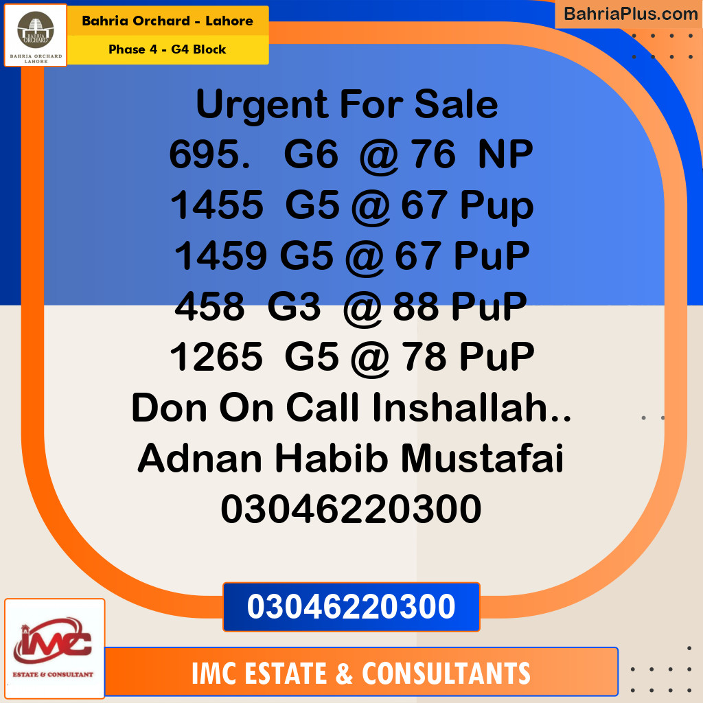 Residential Plot for Sale in Phase 4 - G4 Block -  Bahria Orchard, Lahore - (BP-209392)