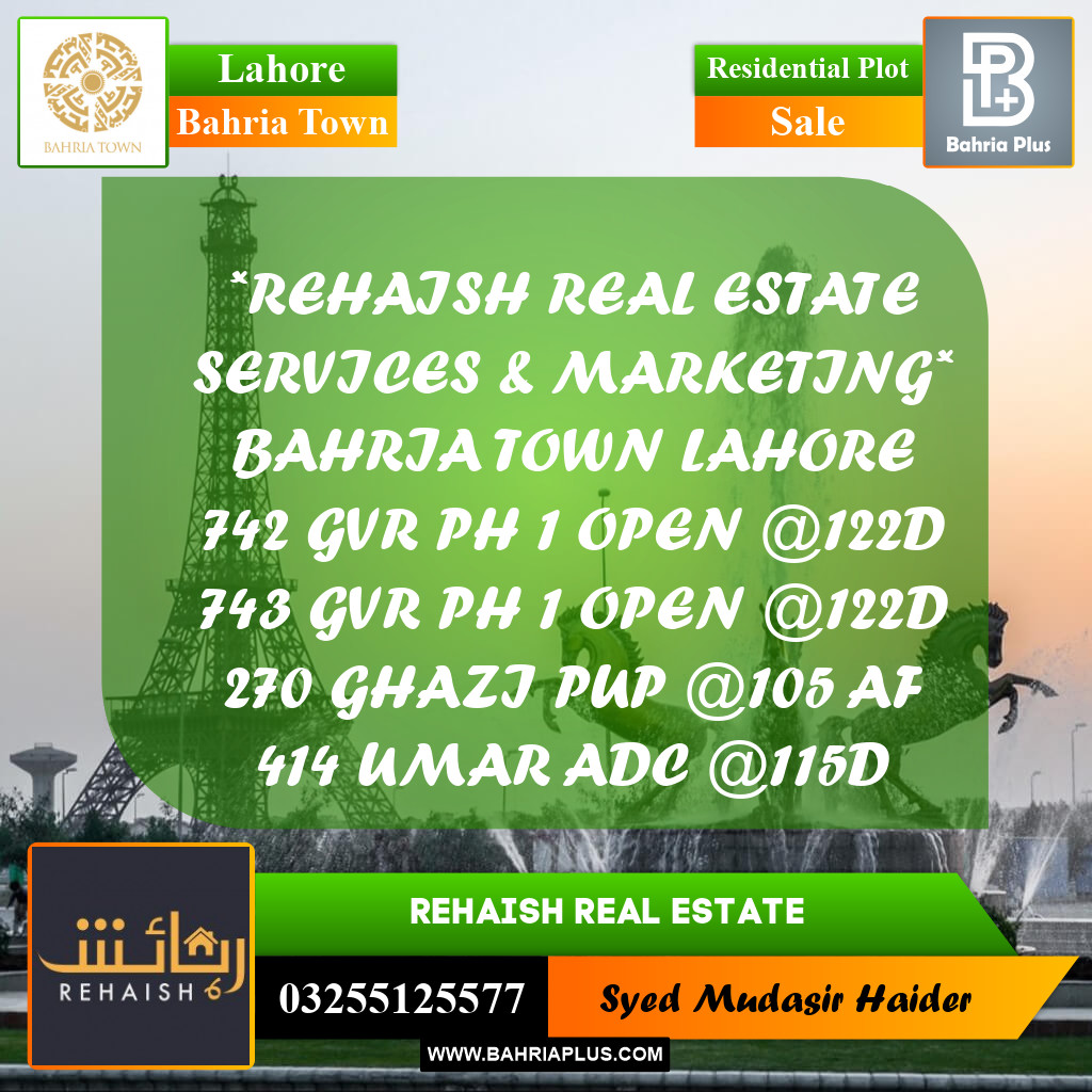 Residential Plot for Sale in Bahria Town, Lahore - (BP-209444)
