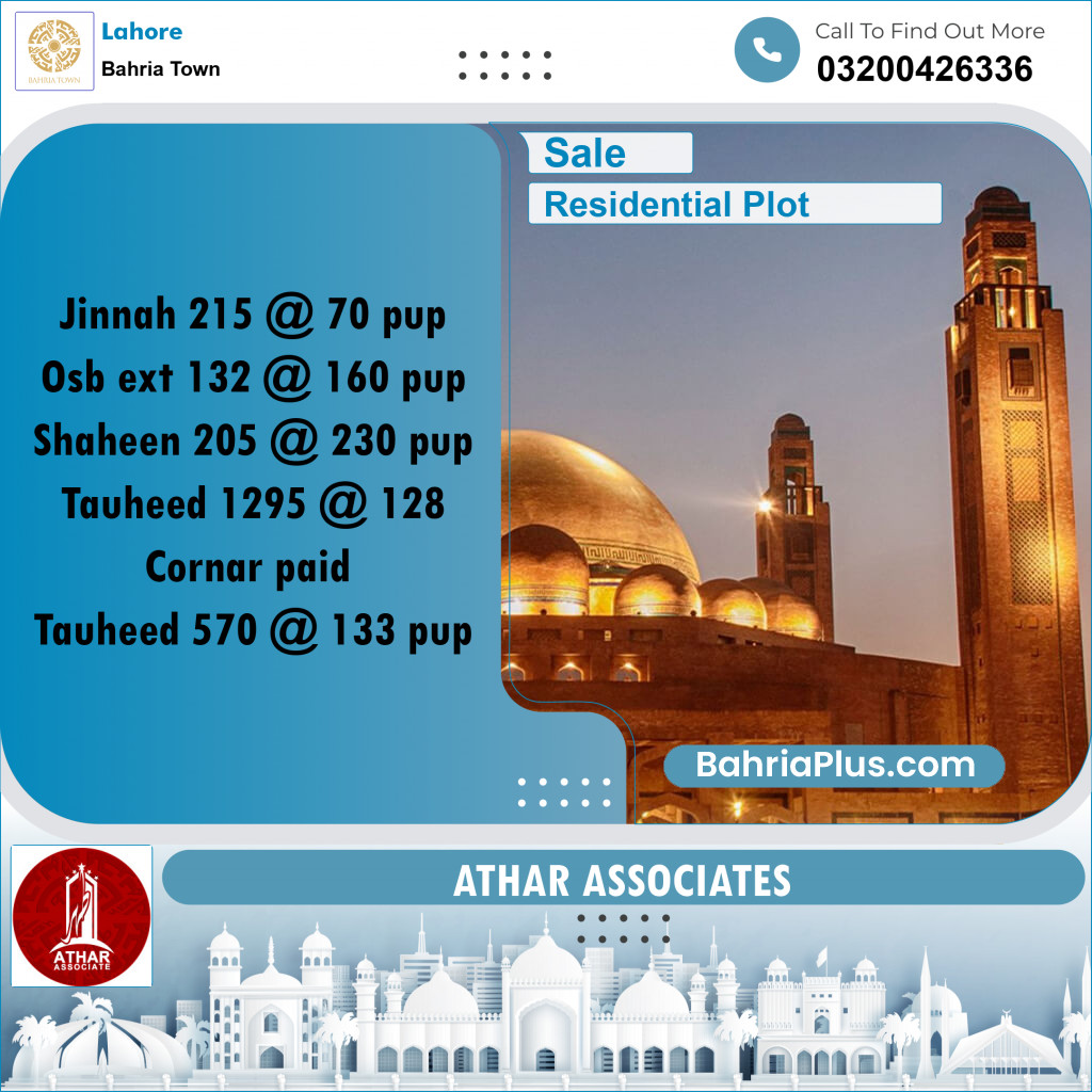 Residential Plot for Sale in Bahria Town, Lahore - (BP-209479)