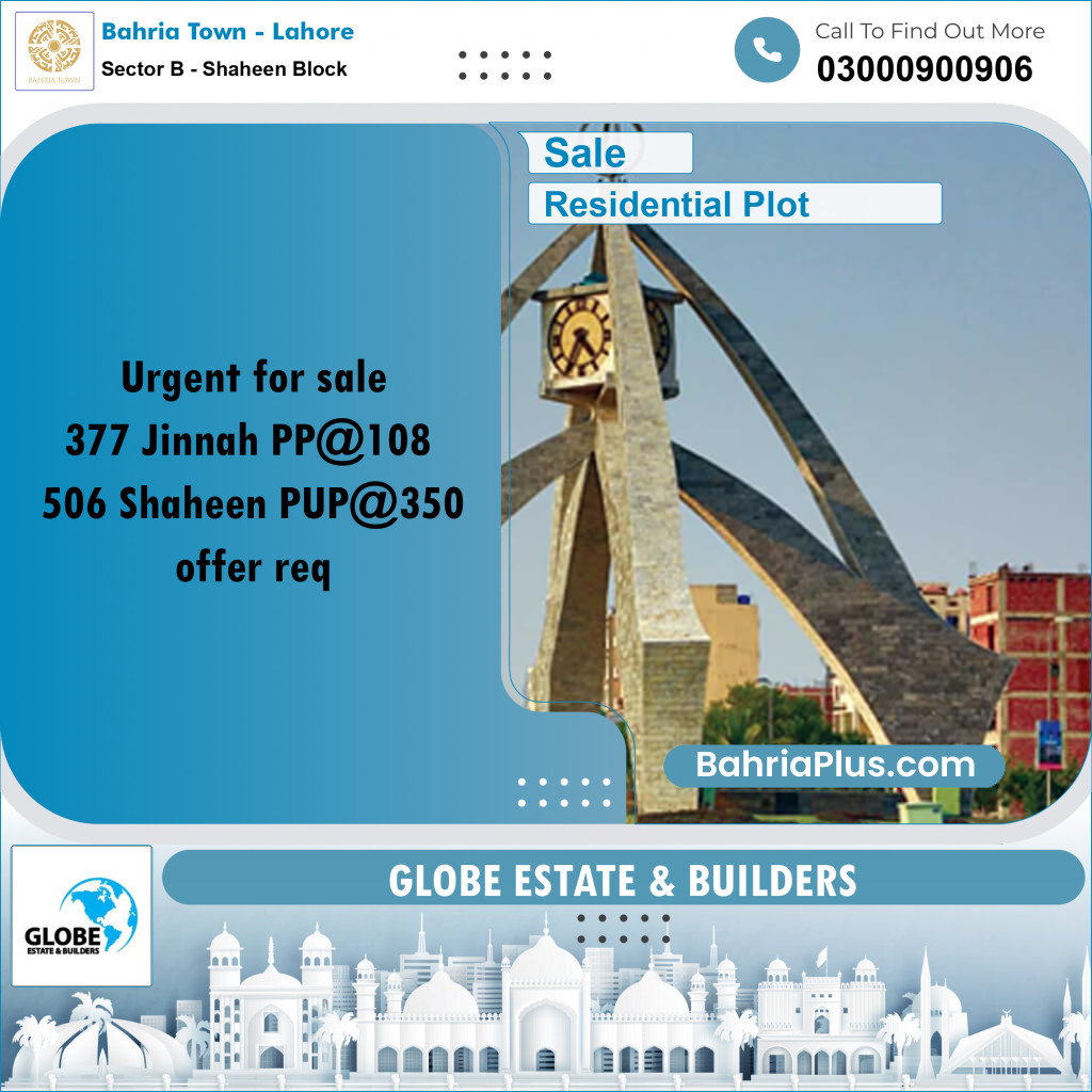 Residential Plot for Sale in Sector B - Shaheen Block -  Bahria Town, Lahore - (BP-209528)