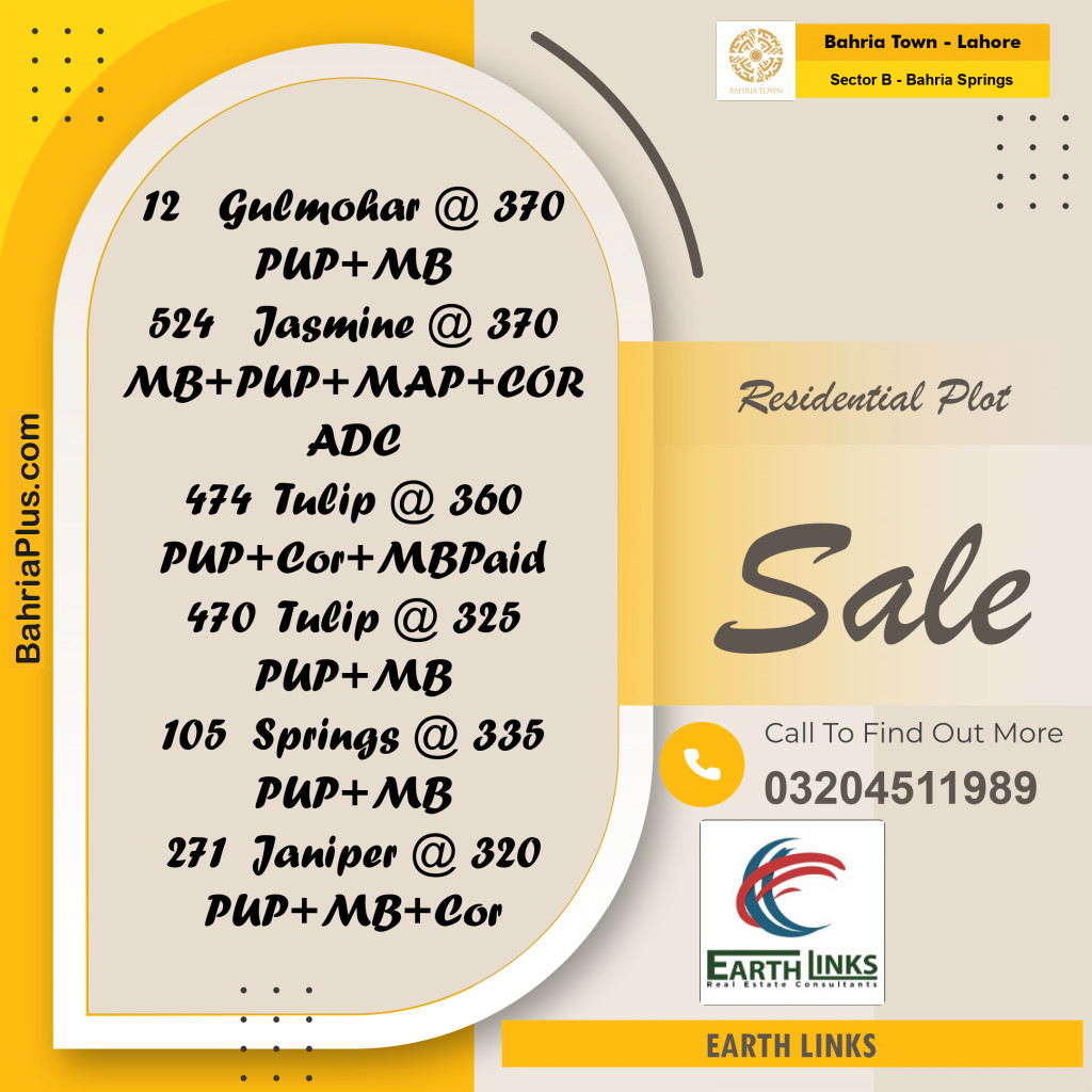 1 Kanal Residential Plot for Sale in Sector B - Bahria Springs - Bahria Town, Lahore - (BP-209556)