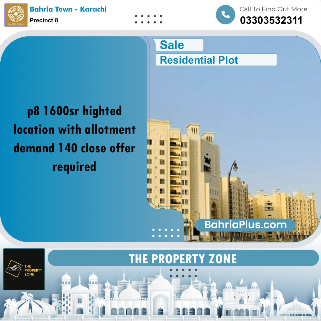 250 Sq. Yards Residential Plot for Sale in Precinct 8 -  Bahria Town, Karachi - (BP-209574)