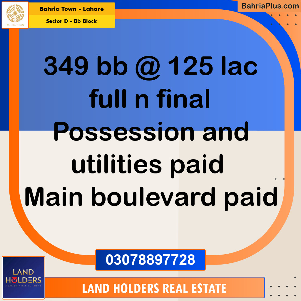 10 Marla Residential Plot for Sale in Sector D - BB Block -  Bahria Town, Lahore - (BP-209576)