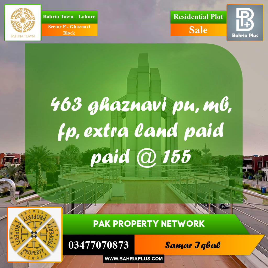 10 Marla Residential Plot for Sale in Sector F - Ghaznavi Block -  Bahria Town, Lahore - (BP-209582)