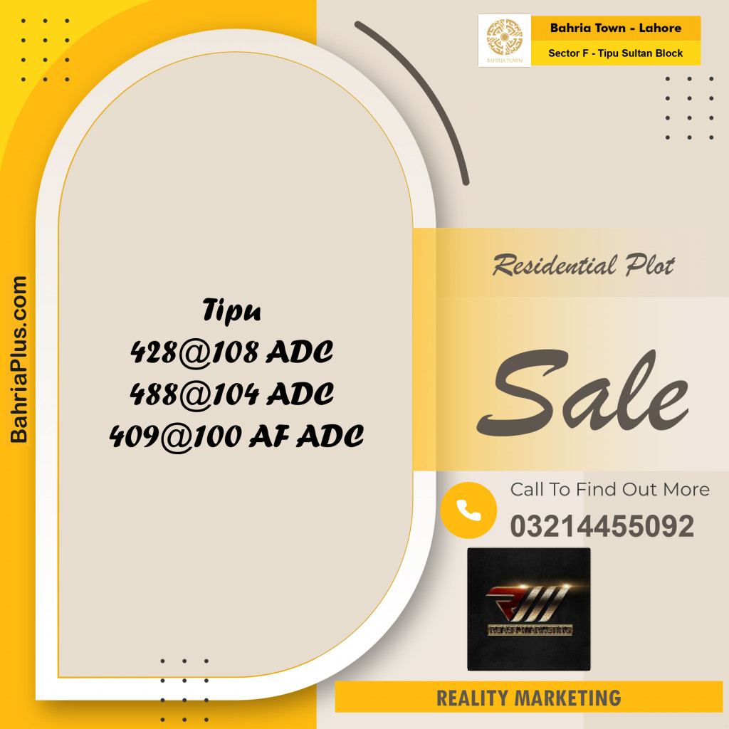 10 Marla Residential Plot for Sale in Sector F - Tipu Sultan Block -  Bahria Town, Lahore - (BP-209585)