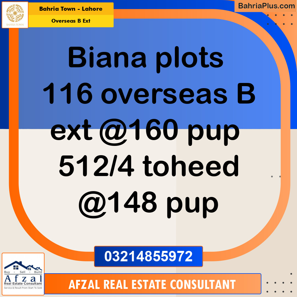 Residential Plot for Sale in Overseas B Ext -  Bahria Town, Lahore - (BP-209588)