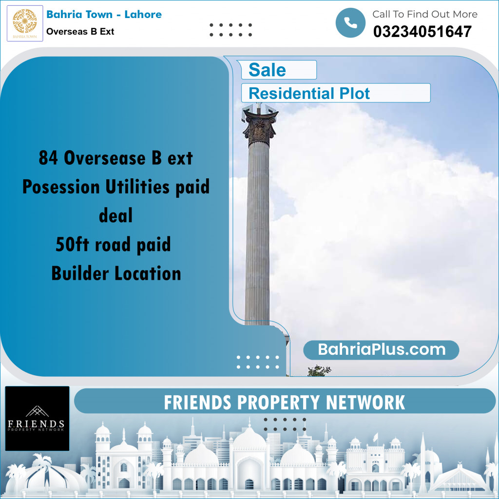Residential Plot for Sale in Overseas B Ext - Bahria Town, Lahore - (BP-209591)