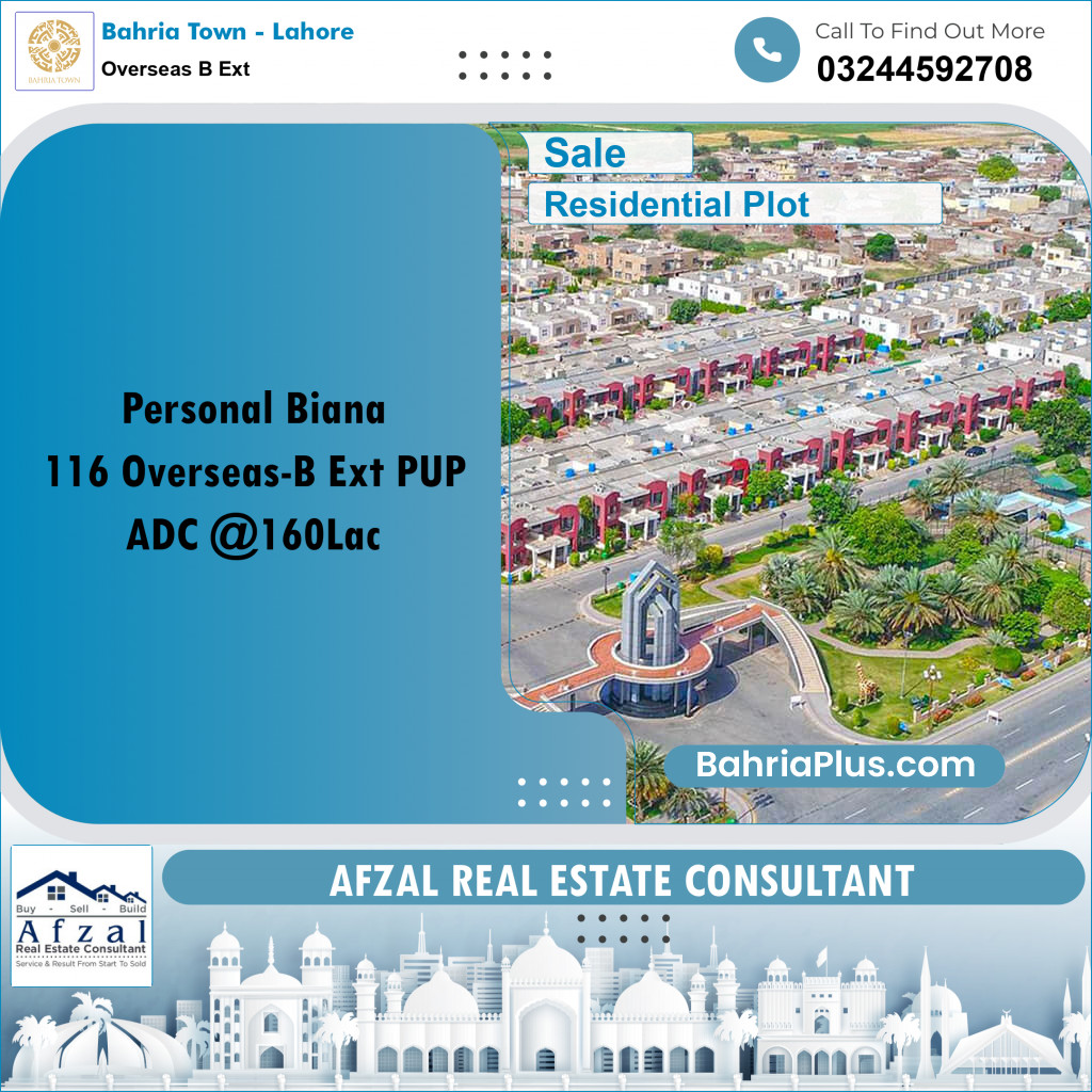 10 Marla Residential Plot for Sale in Overseas B Ext - Bahria Town, Lahore - (BP-209613)