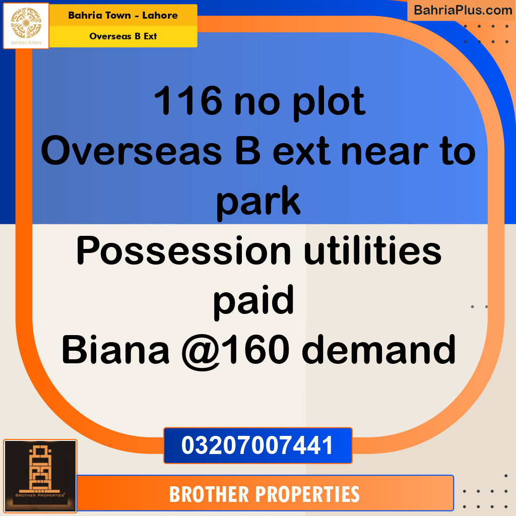 10 Marla Residential Plot for Sale in Overseas B Ext -  Bahria Town, Lahore - (BP-209624)