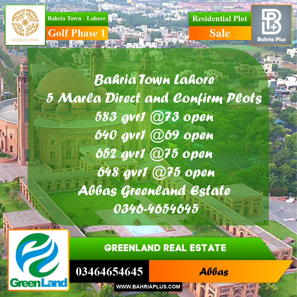5 Marla Residential Plot for Sale in Golf Phase 1 -  Bahria Town, Lahore - (BP-209642)