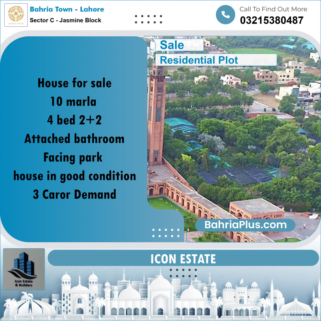 10 Marla Residential Plot for Sale in Sector C - Jasmine Block -  Bahria Town, Lahore - (BP-209650)