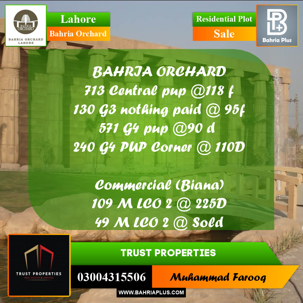 10 Marla Residential Plot for Sale in Bahria Orchard, Lahore - (BP-209737)